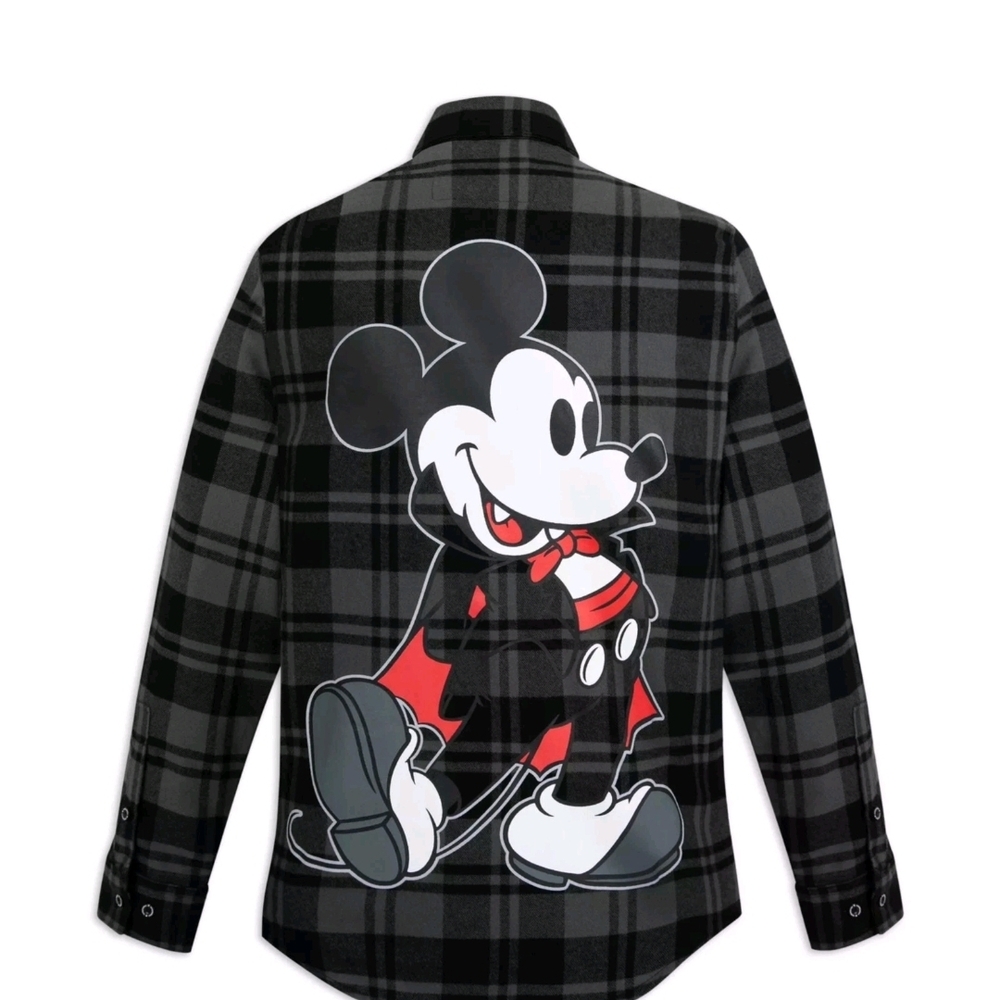 NWT CakeWorthy Disney Vampire Mickey Mouse Black and Gray Plaid Flannel Shirt XL